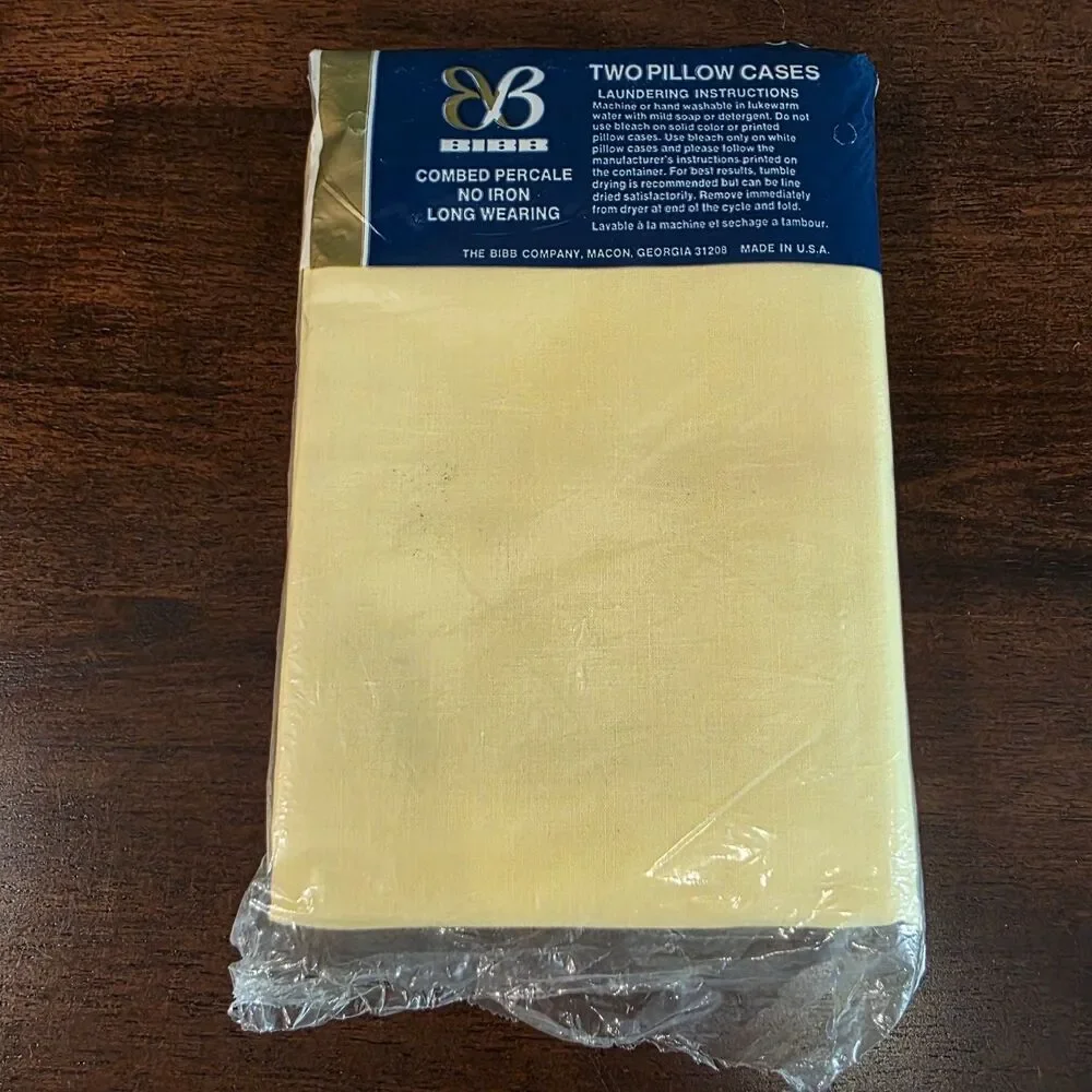 2 Bibb Vintage Combed Percale Yellow King Pillow Cases USA 50/50 POLY COTTON